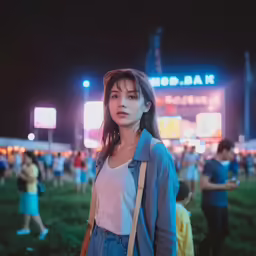 a woman in a park next to people