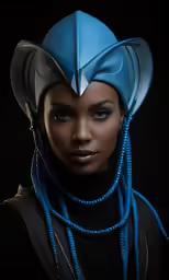 a woman wearing a hat with a star design on it