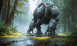 a giant, gray monster that is walking in the forest