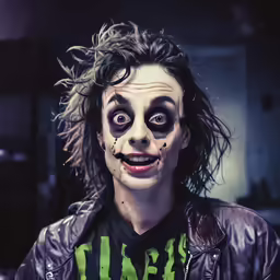 a male wearing makeup and wig and black jacket