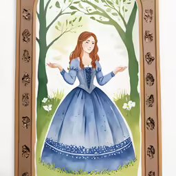 a painting with a woman in a blue dress