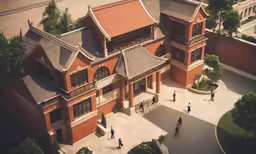 a large building with many people walking around it
