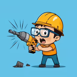 a kid wearing a hard hat holding a screwdriver