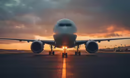 an airplane is parked at the end of a runway