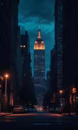 a large building lit up at night in a city