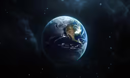 a blue and black image of the earth in the space