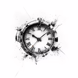 an artistic photograph of an old clock that appears to be inked