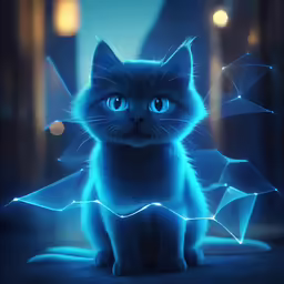 a cat with glowing lights sitting in front of it