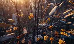 the branches with yellow flowers are shown in sunlight