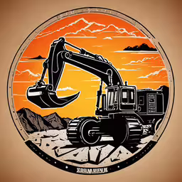 the emblem for a construction site at sunset,an earthmover logo on a beige background