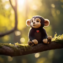 a cute stuffed animal sits on a branch