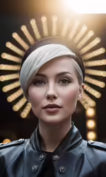 a beautiful woman wearing a leather jacket and a wig