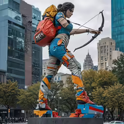a person that is holding a bow and a backpack