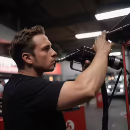 a man with his hand on the side of a machine