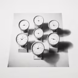 there are many clocks placed side by side