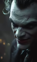 a man dressed as the joker, wearing a suit and tie