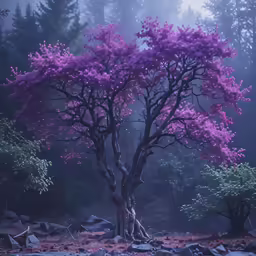 this is an image of a pink tree in the woods
