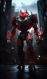 a futuristic looking robot in a city