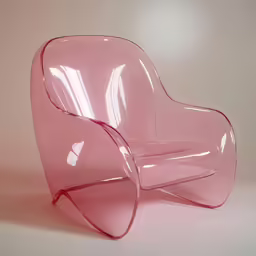 a pink chair sitting up against a wall