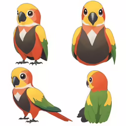 four different kinds of tropical birds
