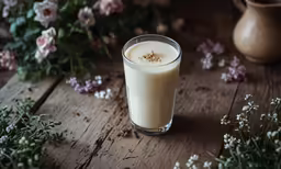 the glass of milk is half filled with the milk