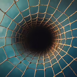 a view down the side of a net in the sky