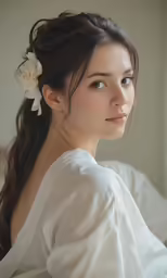 young asian woman wearing a flower in her hair