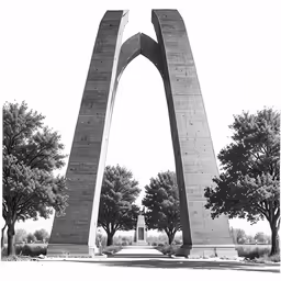 a tall monument has two large pillars in the middle of it