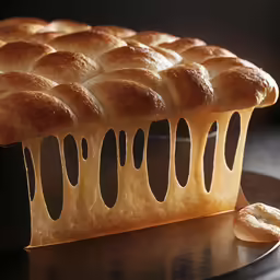 bread on top of a plate with melted honey coming out of it
