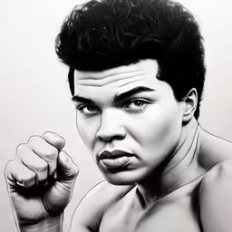 black and white painting of a man looking very hot