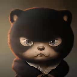 a close up of a stuffed animal with very big eyes