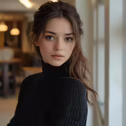 a close up of a person with a long ponytail