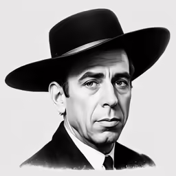 a man wearing a black hat and suit
