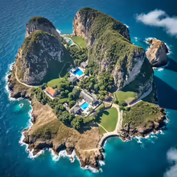 a very small island on the water with some rocks around it