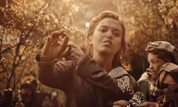 a girl is standing in the sunlight with her hands up