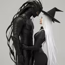 two people in halloween costumes standing close together
