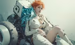 a woman sitting on top of a jet engine