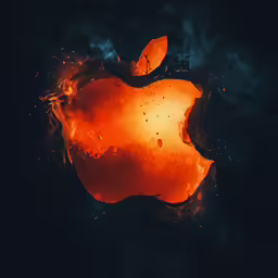 an apple logo with the flame on it