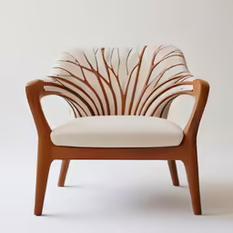 a chair with white seat and wood accents