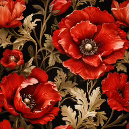 an artistic painting of some red flowers