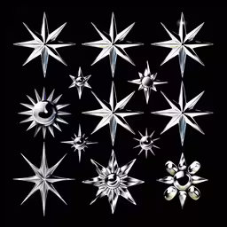 a selection of stars and other objects,a bunch of stars and dots are in white
