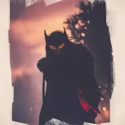 an image of a man with devil makeup and cloak