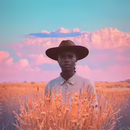 a person standing in a field of tall grass