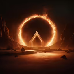 a photo with a large circular in the center, surrounded by rocks