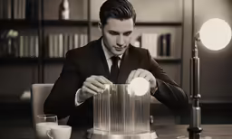 the man is working on something at the desk