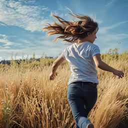 a little girl in a field playing with a frisbee