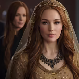 a woman in a wedding gown stands next to other women