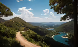 there is a dirt road in the mountain side