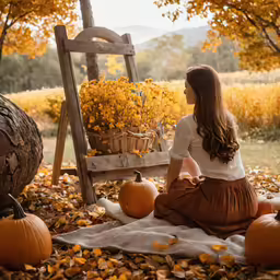 young woman sitting outside on a blanket on the ground