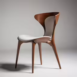 a wooden chair with a curved back and a white seat